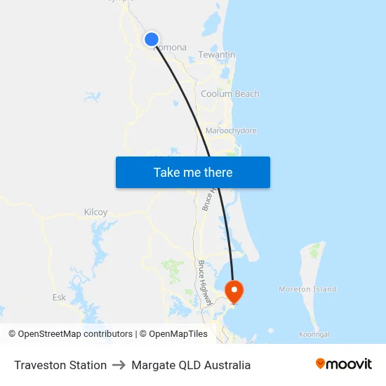 Traveston Station to Margate QLD Australia map