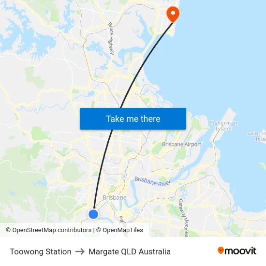 Toowong Station to Margate QLD Australia map