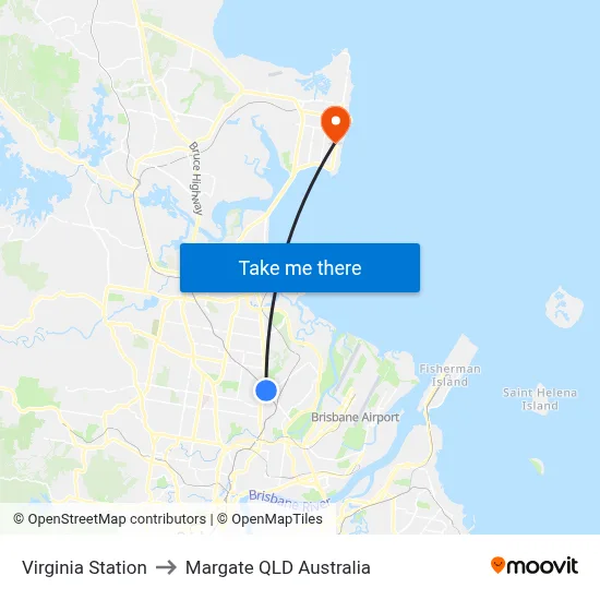 Virginia Station to Margate QLD Australia map