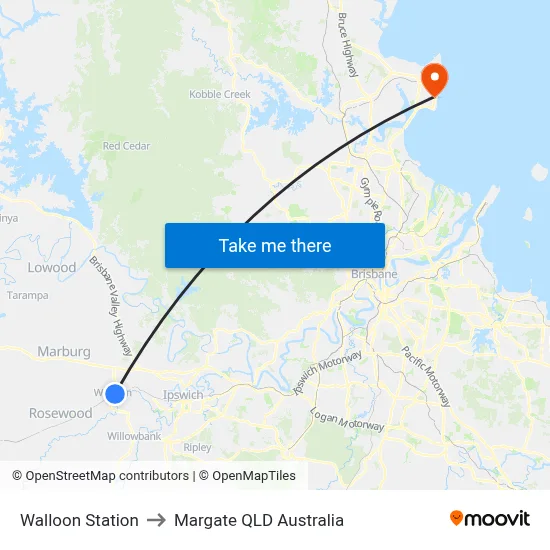 Walloon Station to Margate QLD Australia map