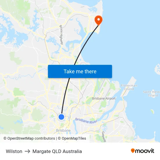 Wilston to Margate QLD Australia map
