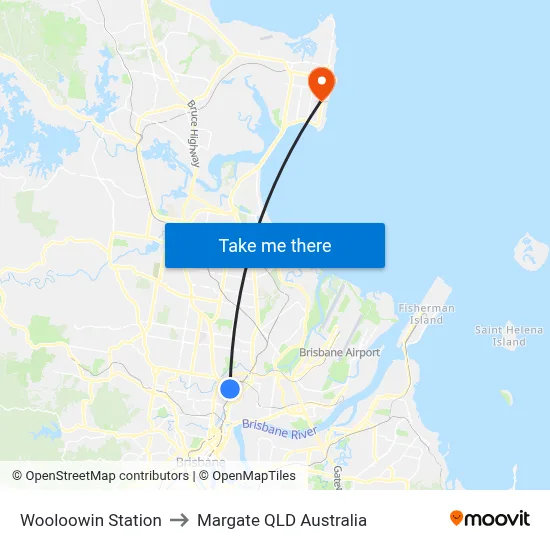 Wooloowin Station to Margate QLD Australia map