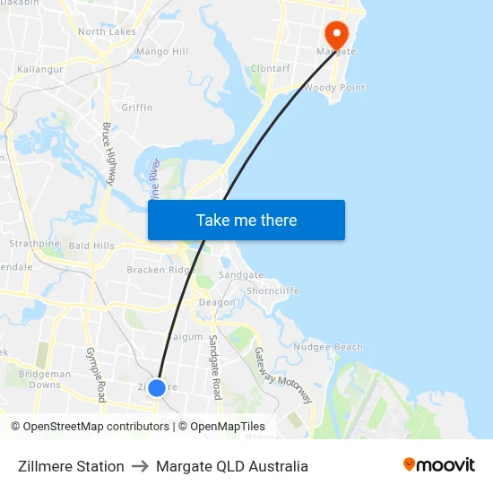 Zillmere Station to Margate QLD Australia map