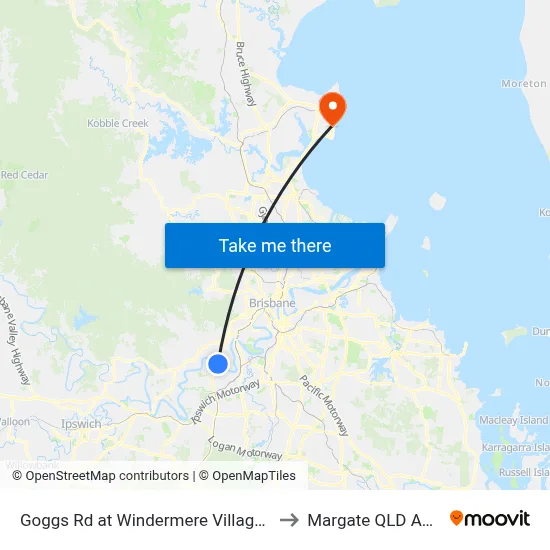 Goggs Rd at Windermere Village Shopping to Margate QLD Australia map