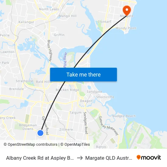 Albany Creek Rd at Aspley Bowl to Margate QLD Australia map