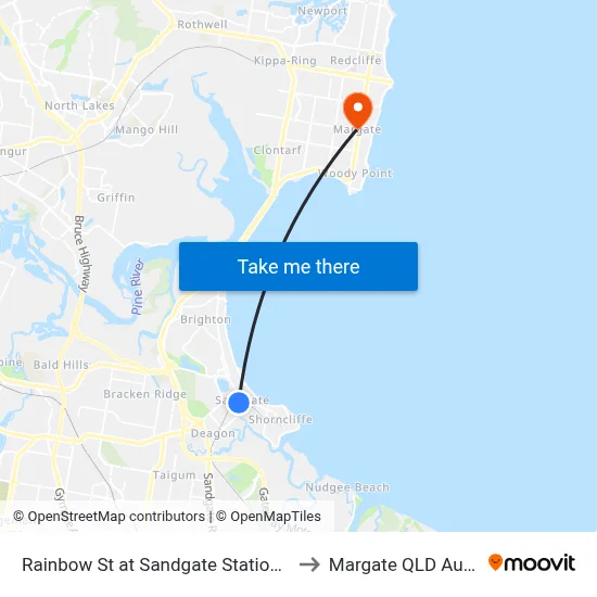 Rainbow St at Sandgate Station, Stop 33 to Margate QLD Australia map