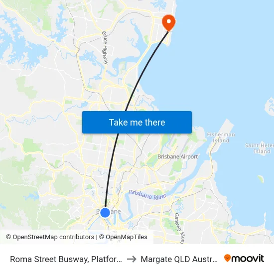 Roma Street Busway, Platform 2 to Margate QLD Australia map