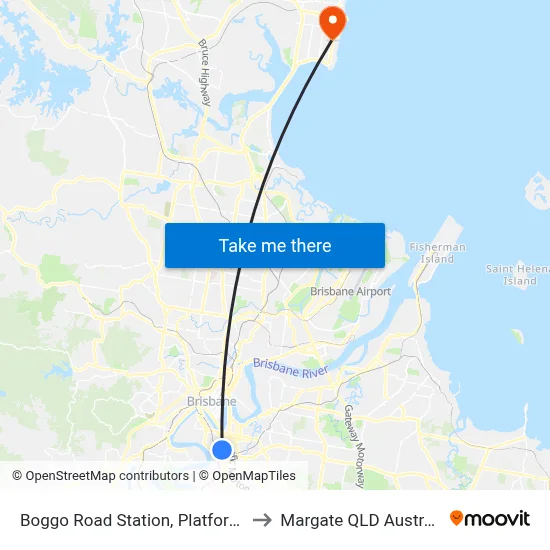 Boggo Road Station, Platform 5 to Margate QLD Australia map