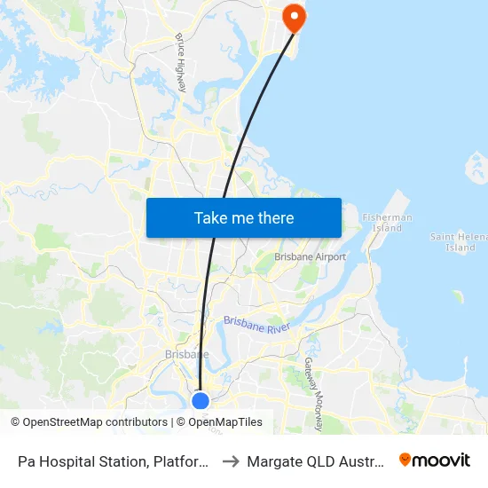Pa Hospital Station, Platform 1 to Margate QLD Australia map