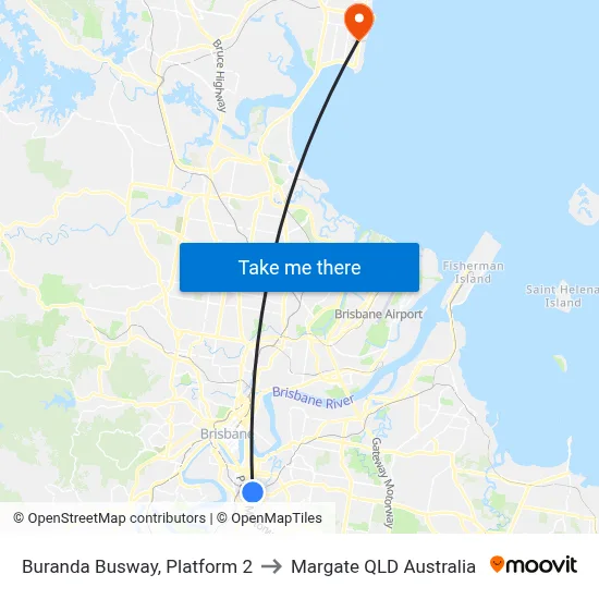Buranda Busway, Platform 2 to Margate QLD Australia map