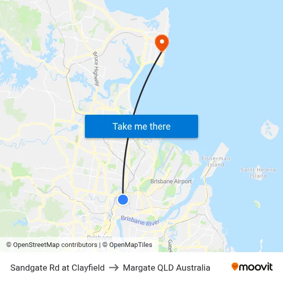 Sandgate Rd at Clayfield to Margate QLD Australia map