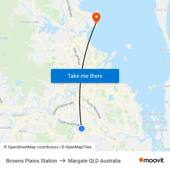 Browns Plains Station to Margate QLD Australia map