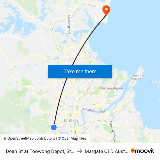 Dean St at Toowong Depot, Stop 17 to Margate QLD Australia map