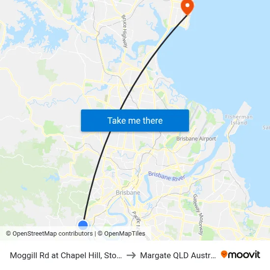 Moggill Rd at Chapel Hill, Stop 28 to Margate QLD Australia map