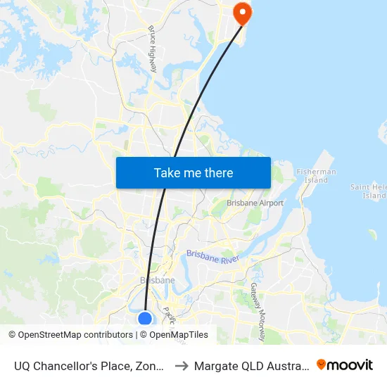 UQ Chancellor's Place, Zone D to Margate QLD Australia map