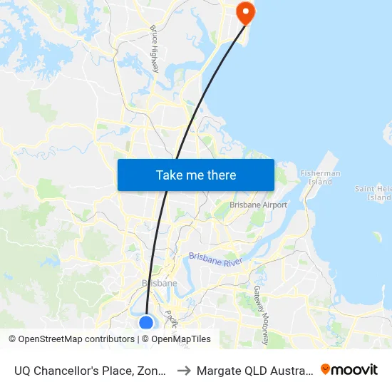 UQ Chancellor's Place, Zone A to Margate QLD Australia map