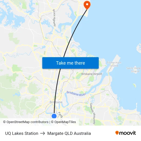 UQ Lakes Station to Margate QLD Australia map