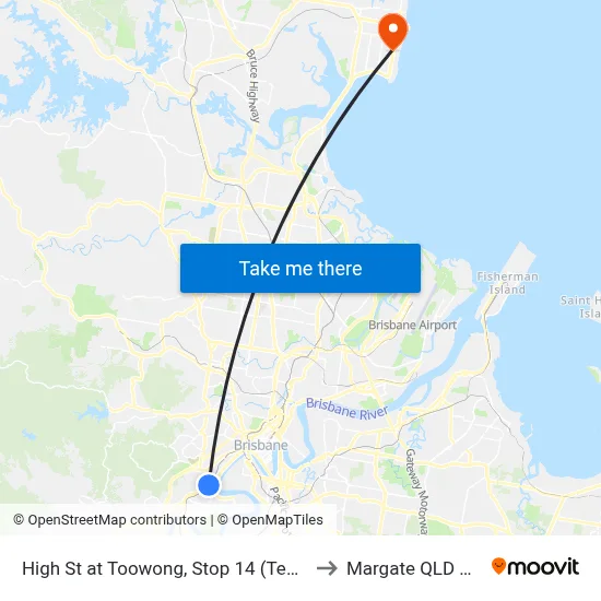 High St at Toowong, Stop 14 (Temp Relocation) to Margate QLD Australia map