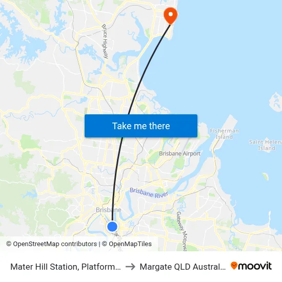 Mater Hill Station, Platform 2 to Margate QLD Australia map