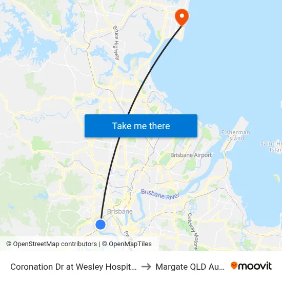 Coronation Dr at Wesley Hospital, Stop 9 to Margate QLD Australia map
