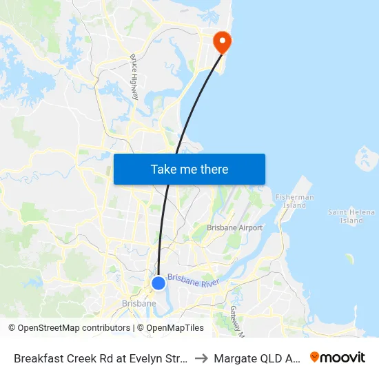 Breakfast Creek Rd at Evelyn Street, Stop 10 to Margate QLD Australia map