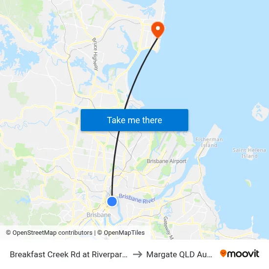 Breakfast Creek Rd at Riverpark Stop 9 to Margate QLD Australia map