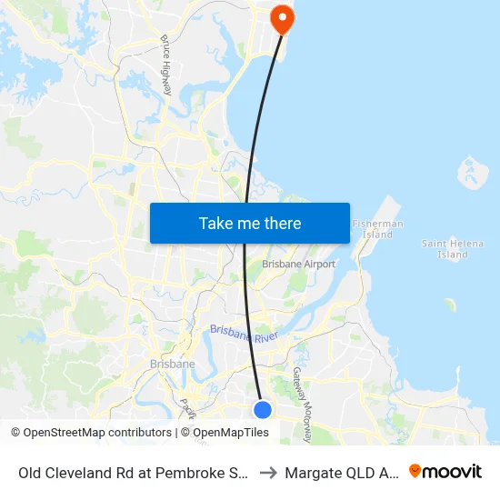 Old Cleveland Rd at Pembroke Street, Stop 36 to Margate QLD Australia map