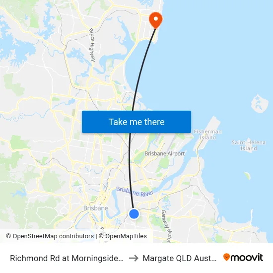 Richmond Rd at Morningside East to Margate QLD Australia map