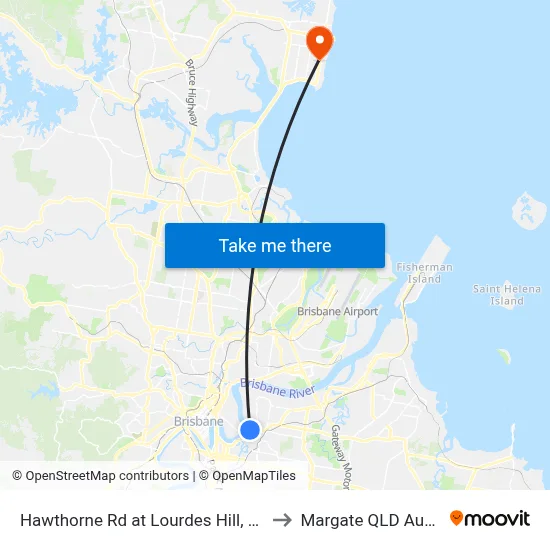 Hawthorne Rd at Lourdes Hill, Stop 21a to Margate QLD Australia map