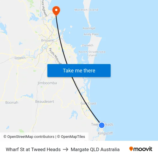 Wharf St at Tweed Heads to Margate QLD Australia map