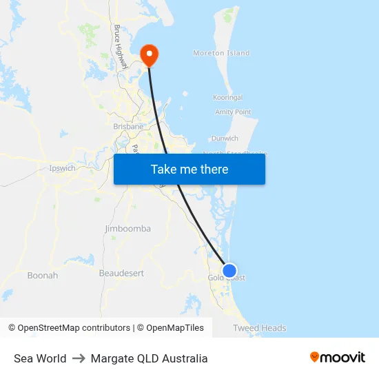 Sea World to Margate QLD Australia map