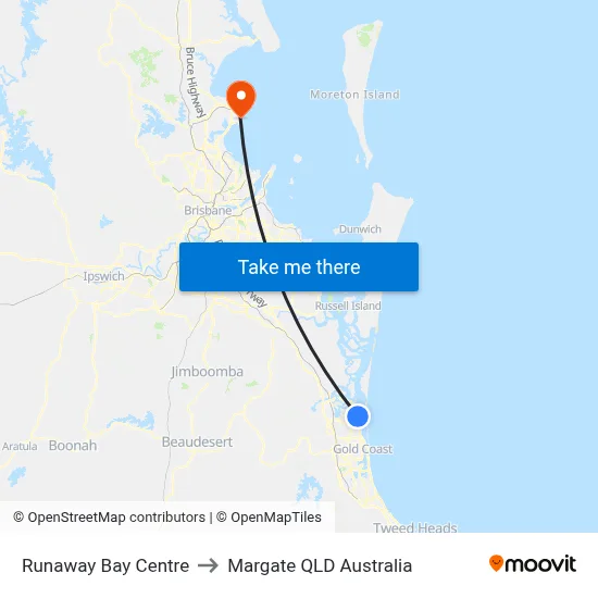 Runaway Bay Centre to Margate QLD Australia map