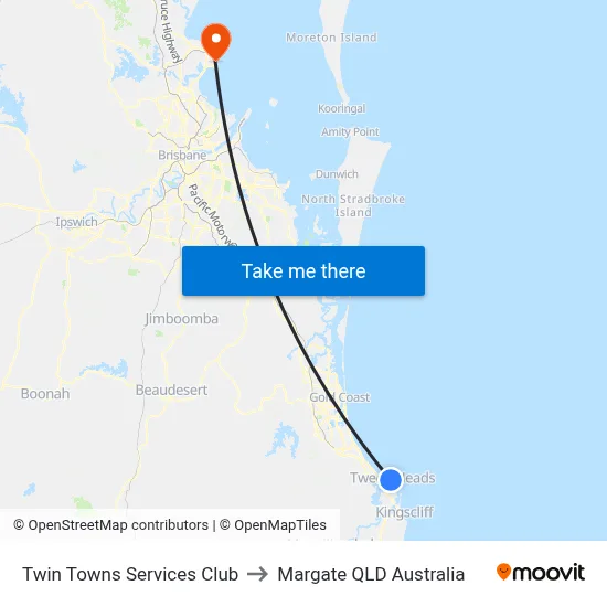 Twin Towns Services Club to Margate QLD Australia map