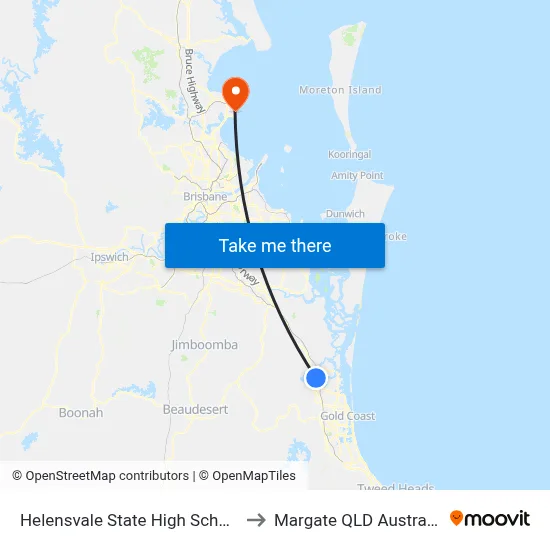 Helensvale State High School to Margate QLD Australia map