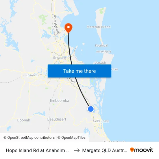 Hope Island Rd at Anaheim Drive to Margate QLD Australia map