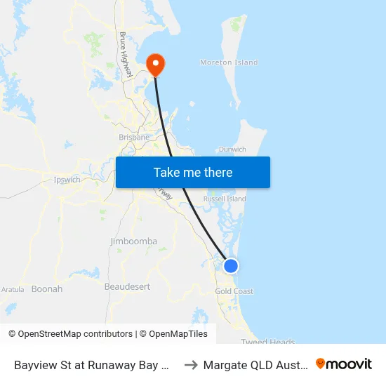 Bayview St at Runaway Bay Marina to Margate QLD Australia map