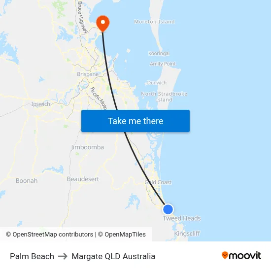 Palm Beach to Margate QLD Australia map