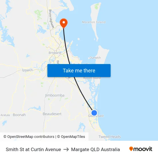 Smith St at Curtin Avenue to Margate QLD Australia map