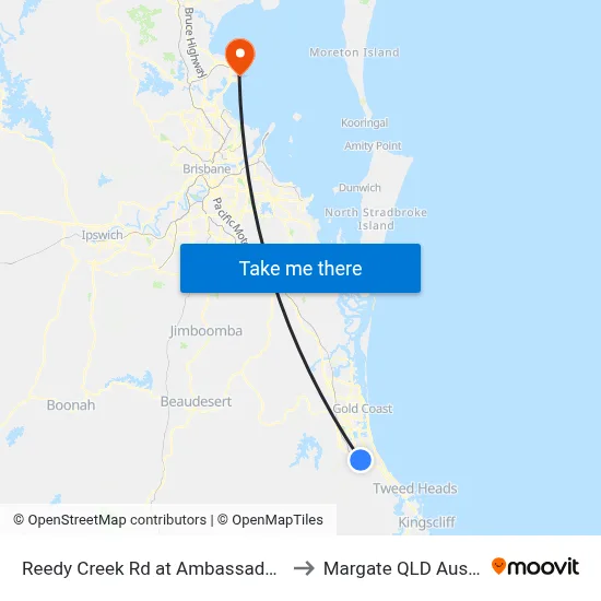 Reedy Creek Rd at Ambassador Drive to Margate QLD Australia map