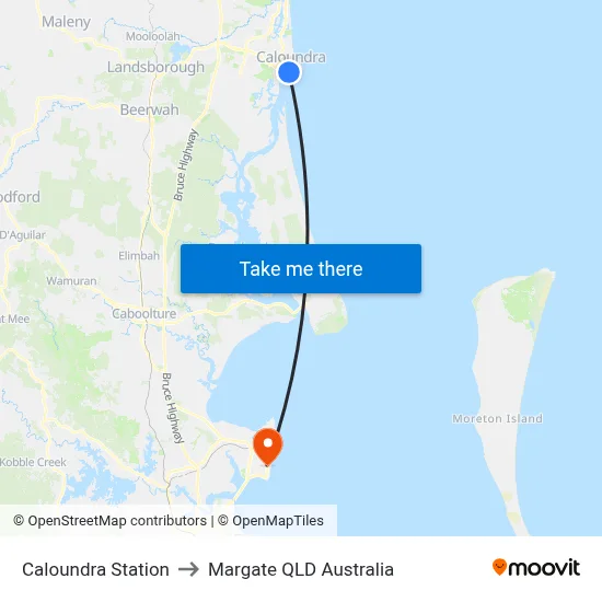 Caloundra Station to Margate QLD Australia map