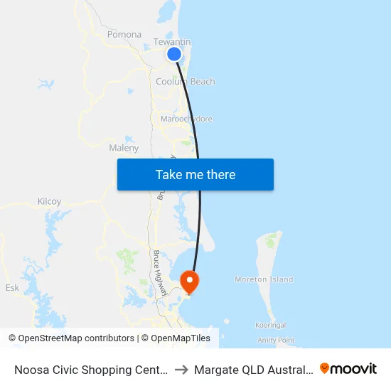Noosa Civic Shopping Centre to Margate QLD Australia map
