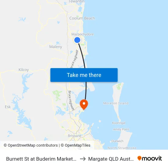 Burnett St at Buderim Marketplace to Margate QLD Australia map
