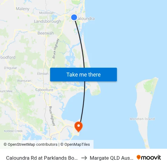 Caloundra Rd at Parklands Boulevard to Margate QLD Australia map