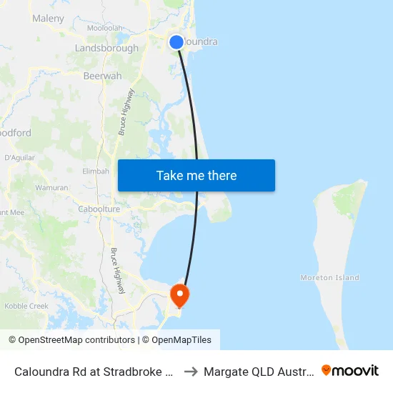 Caloundra Rd at Stradbroke Drive to Margate QLD Australia map