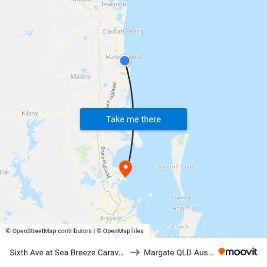 Sixth Ave at Sea Breeze Caravan Park to Margate QLD Australia map