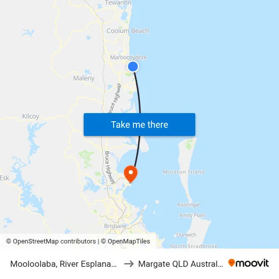Mooloolaba, River Esplanade to Margate QLD Australia map