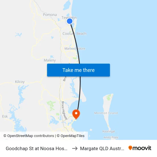 Goodchap St at Noosa Hospital to Margate QLD Australia map