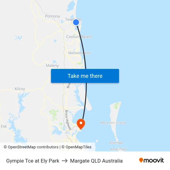 Gympie Tce at Ely Park to Margate QLD Australia map