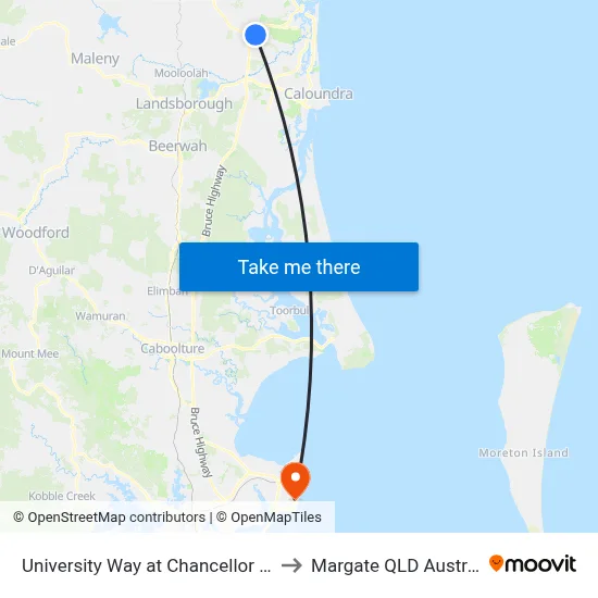 University Way at Chancellor Park to Margate QLD Australia map