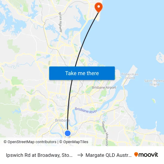 Ipswich Rd at Broadway, Stop 10a to Margate QLD Australia map